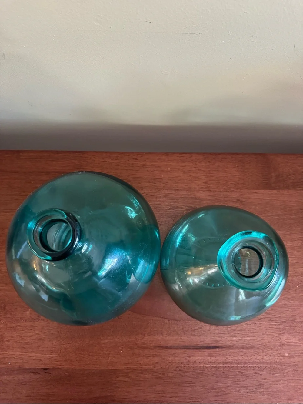 Set of 2 Blue-Green Glass Bottle Vases | Vintage Style Bud Vases | Coastal, Boho